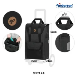 Andersen Komfort shopper trillebag med stol 49L, svart