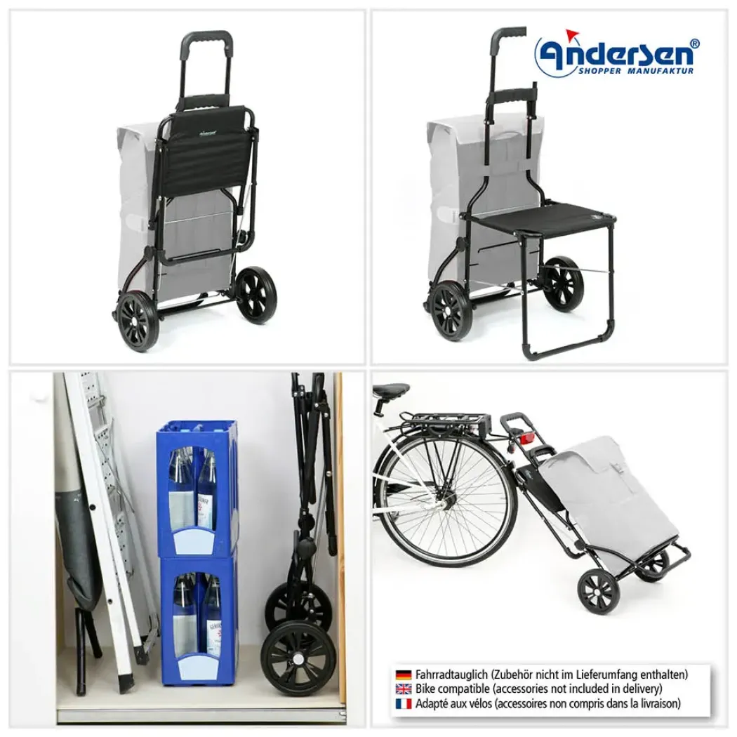 Andersen Komfort shopper trillebag med stol 49L, svart