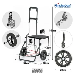 Andersen Komfort shopper trillebag med stol 49L, svart