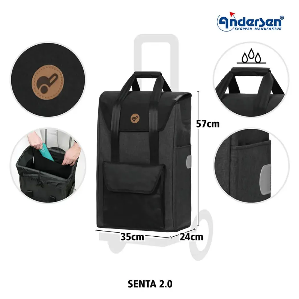 Andersen Quattro shopper trillebag med 4 hjul 49L, svart