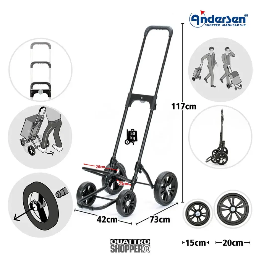 Andersen Quattro shopper trillebag med 4 hjul 49L, svart