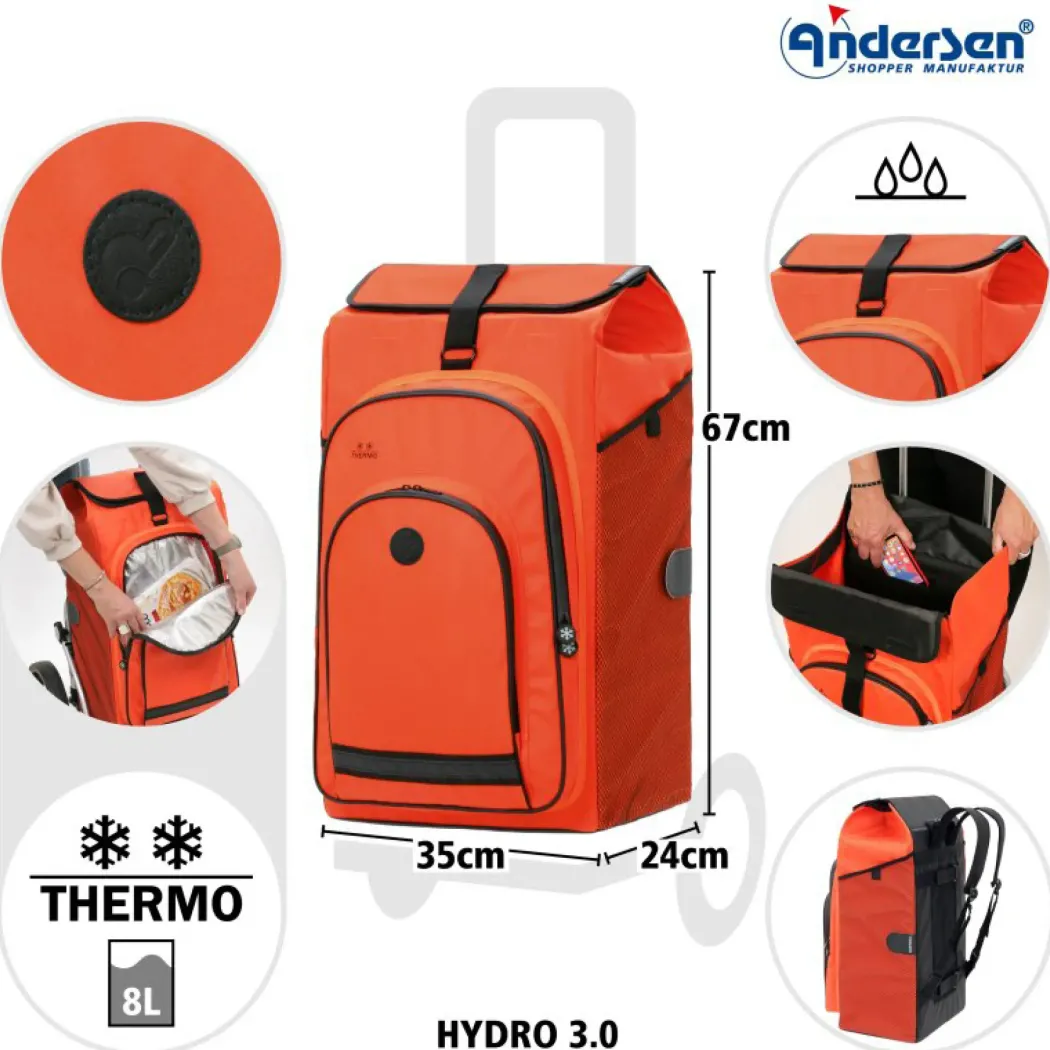 Andersen Royal Shopper Hydro 3.0 Trillebag 62L, oransje