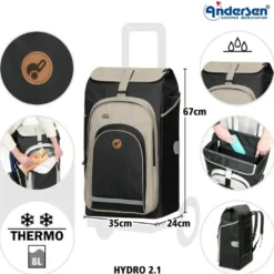 Andersen Royal Shopper Hydro 2.1 Trillebag 62L, svart