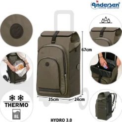Andersen Royal Shopper Hydro 3.0 Trillebag 62L, oliven