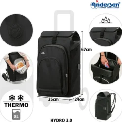 Andersen Royal Shopper Hydro 3.0 Trillebag 62L, svart
