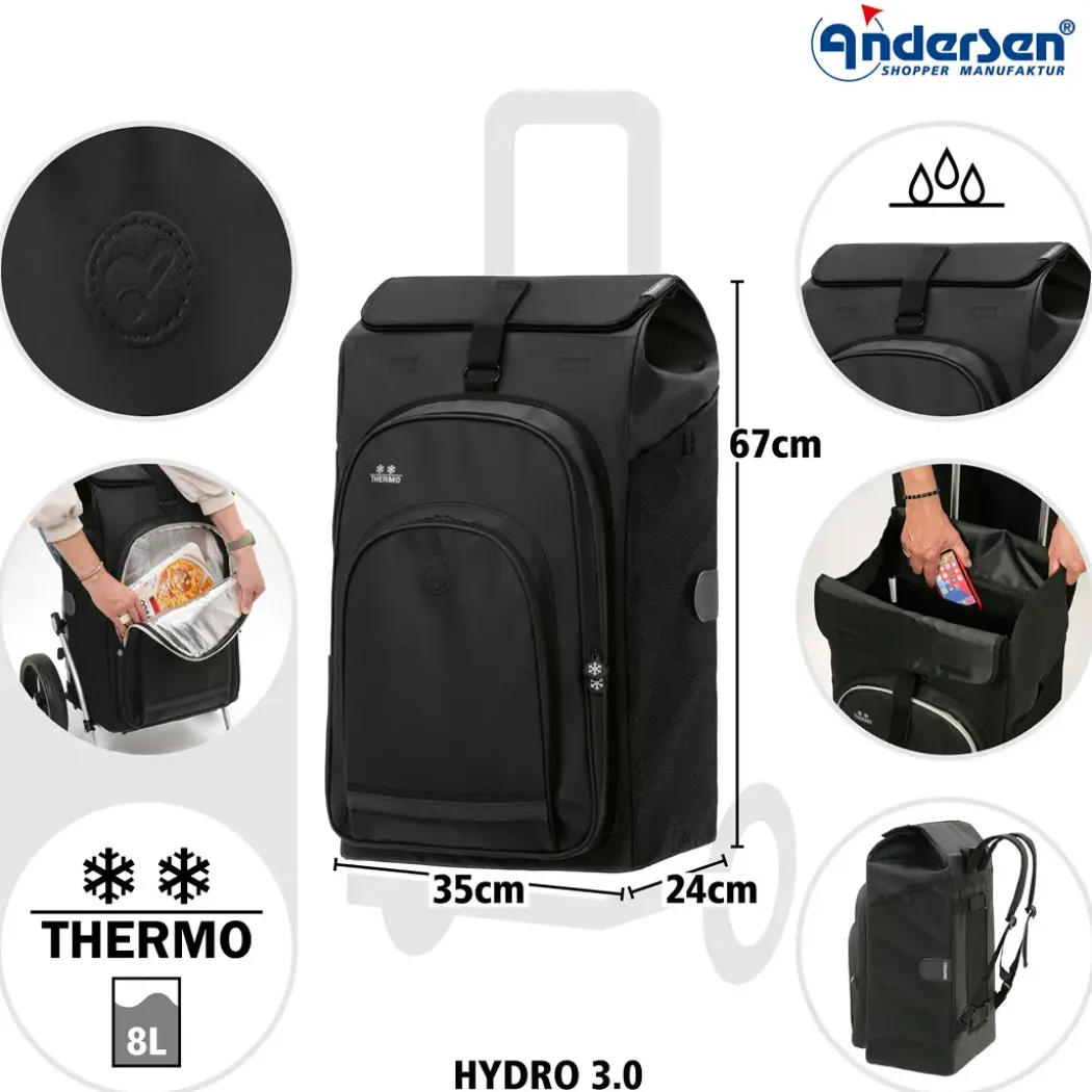 Andersen Royal Shopper Hydro 3.0 Trillebag 62L, svart