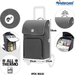 Andersen Royal Shopper Ipek Maxi Trillebag med kjølebag 40L, grå