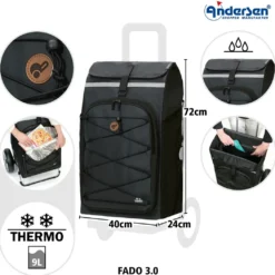 Andersen Royal Shopper Plus Fado 3.0 Trillebag 74L, svart
