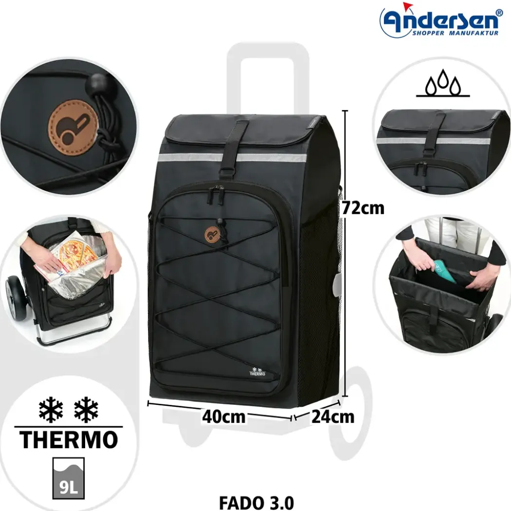 Andersen Royal Shopper Plus Fado 3.0 Trillebag 74L, svart