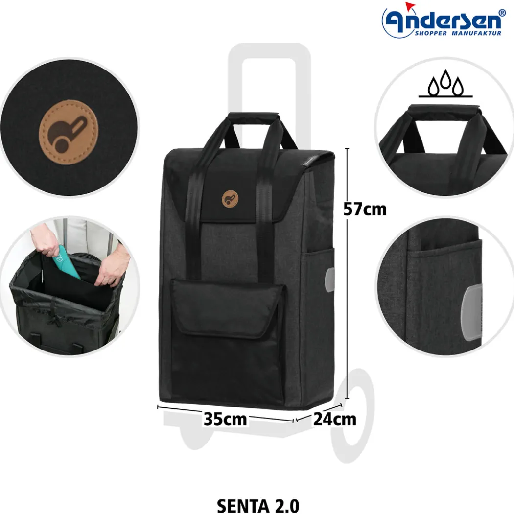 Andersen Royal Shopper Senta 2.0 Trillebag m/ store hjul 49L, svart