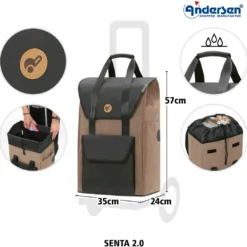 Andersen Royal Shopper Senta 2.0 Trillebag 49L, sand