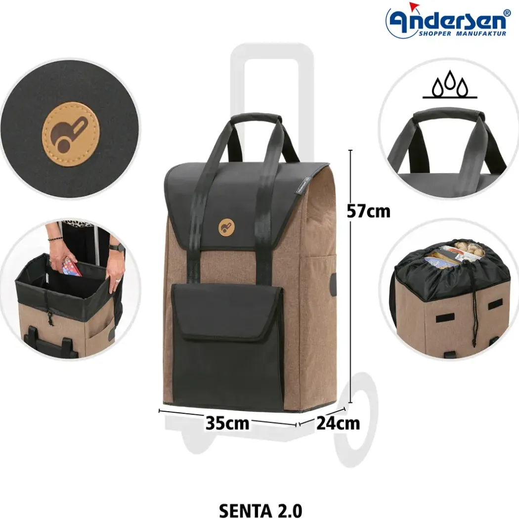 Andersen Royal Shopper Senta 2.0 Trillebag 49L, sand
