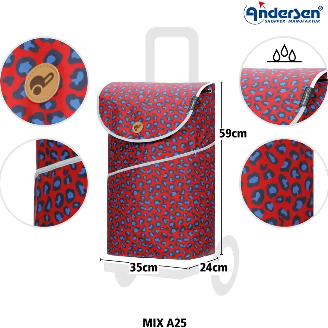 Andersen Scala Shopper MIX A25 Trillebag 46L, rød med leopardmønster – limited edition