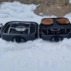 HomeLine bærbar gassgrill med to bluss og grillplate