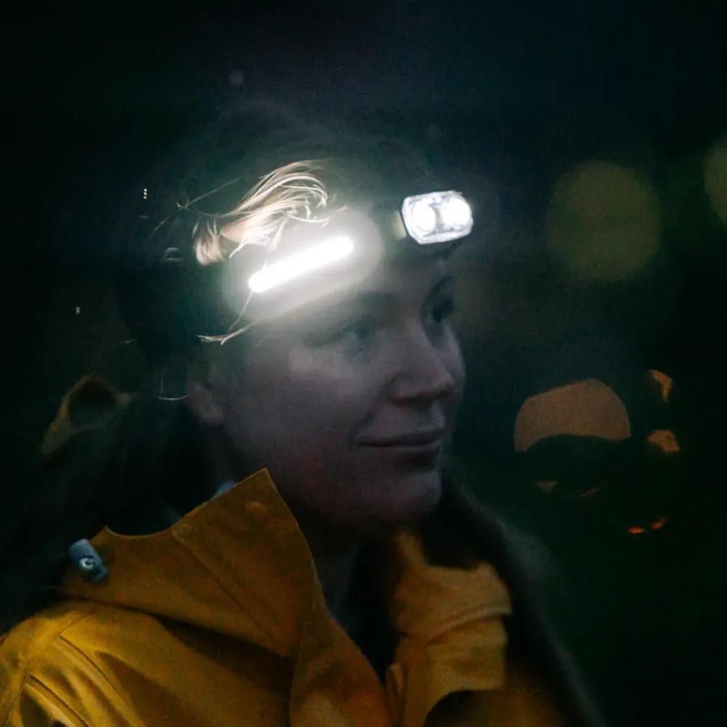 HomeLine oppladbar hodelykt med sidelys og sensor, 200 lumen