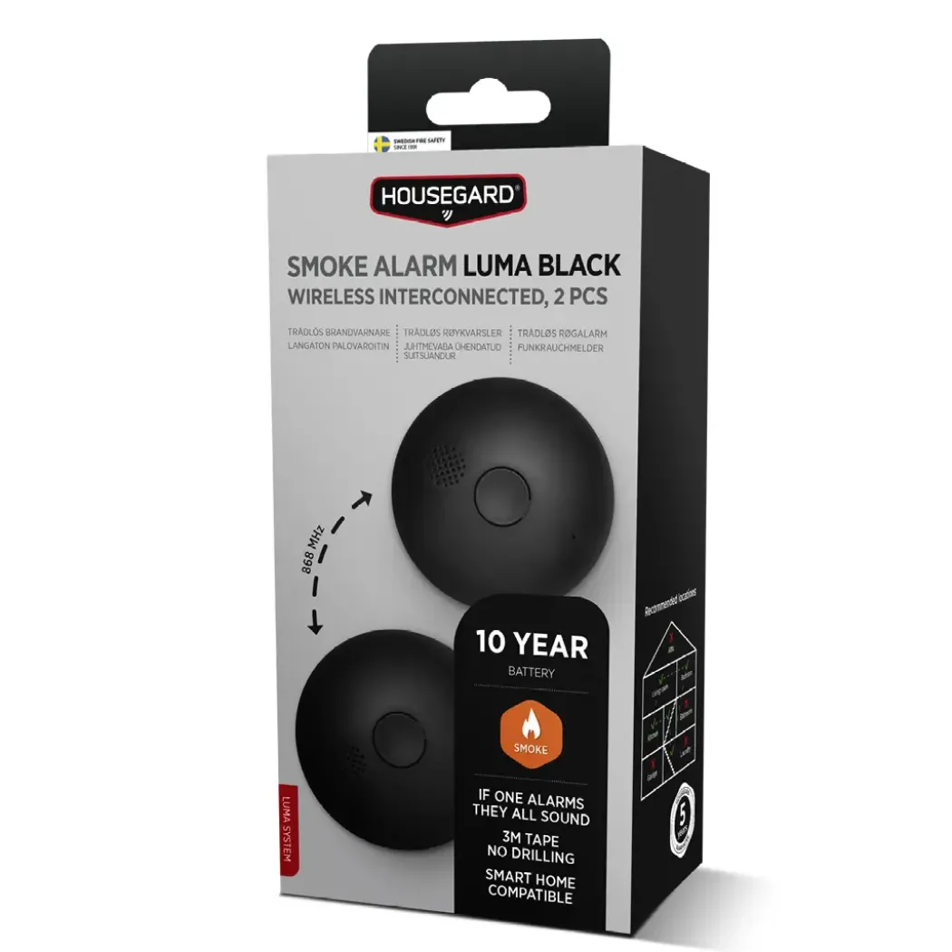 Housegard Luma seriekoblet røykvarsler 2-pk, svart