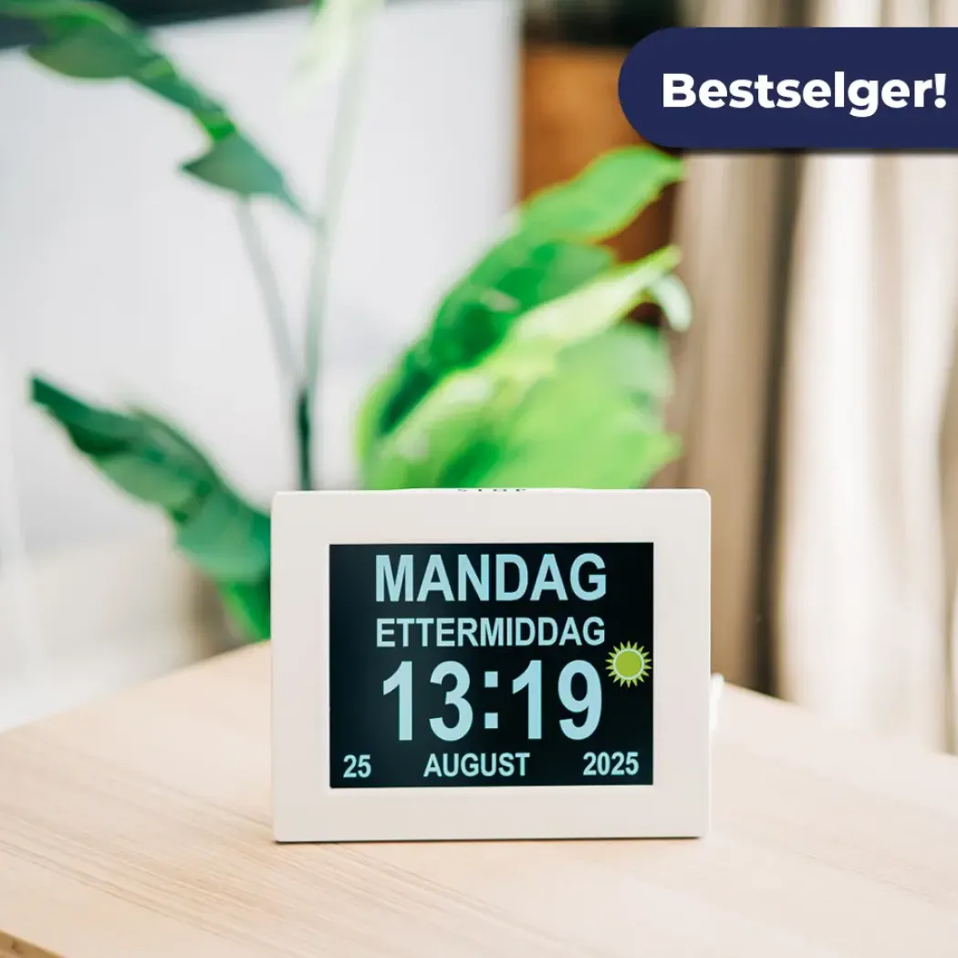 Lettleselig kalender-klokke 8″ – flere språk, hvit