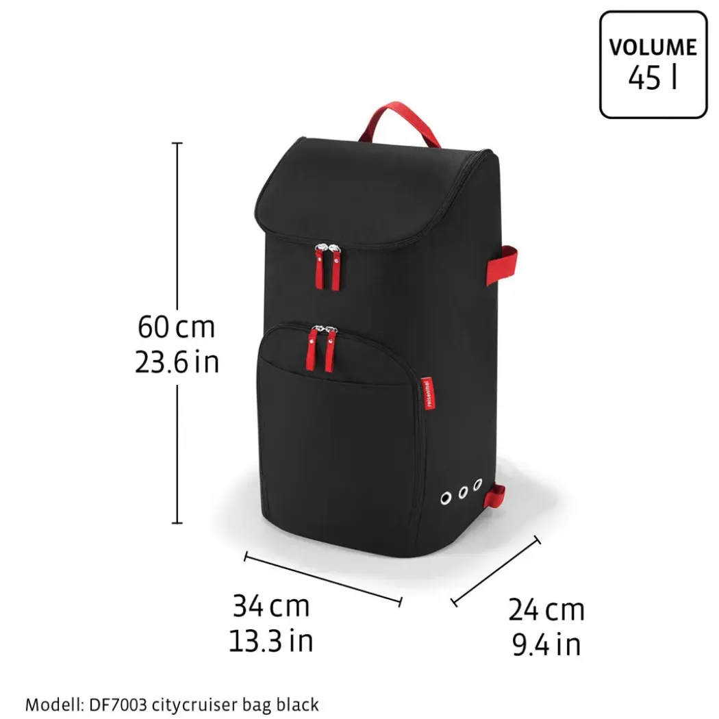 Reisenthel Citycruiser trillebag 45L, sort med røde glidelåser