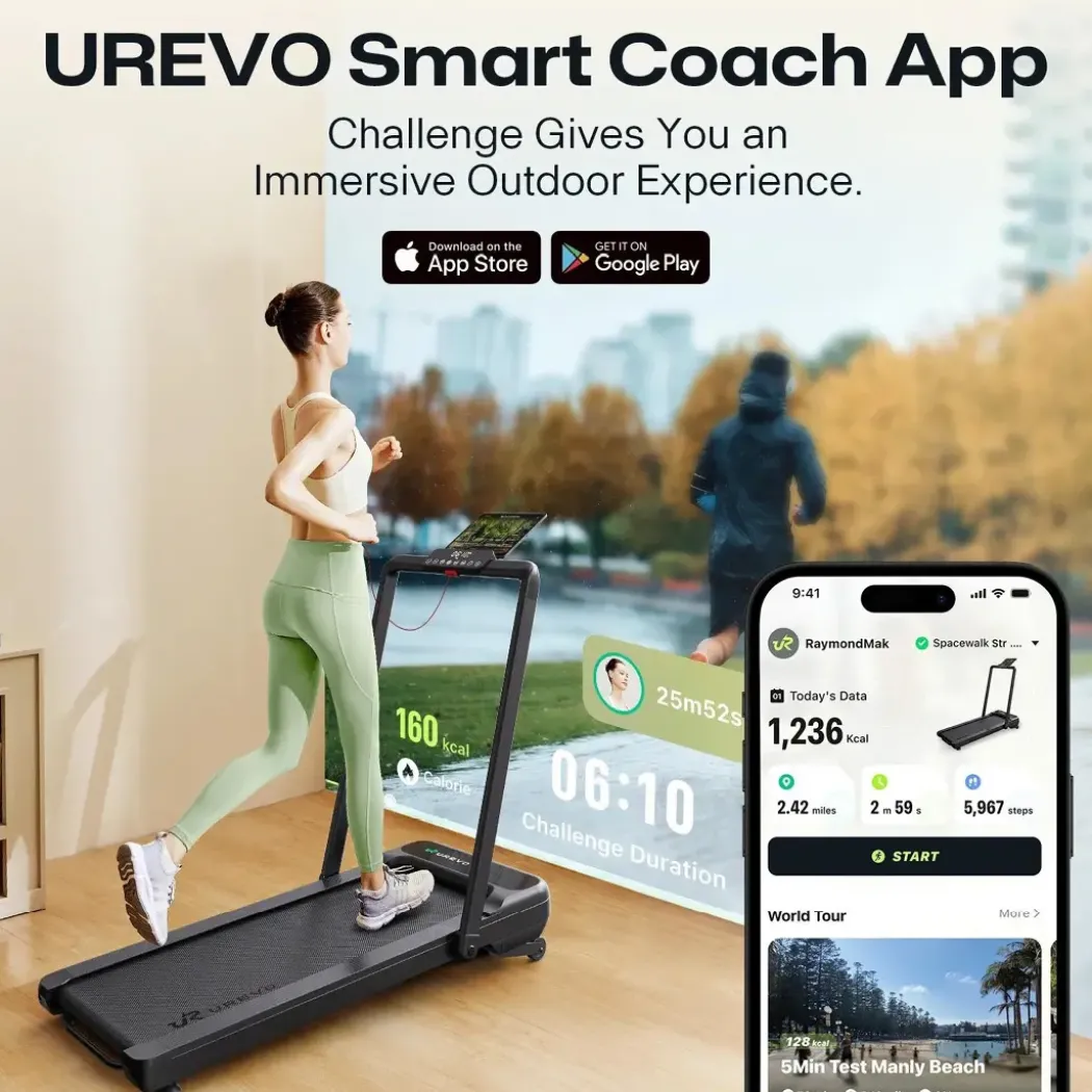 Urevo Strol 2S Pro sammenleggbar tredemølle med stigning og app